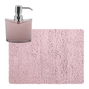 MSV badkamer droogloop tapijt - Langharig - 50 x 70 cm - incl zeeppompje 260 ml - lichtroze -
