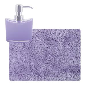 MSV badkamer droogloop tapijt - Langharig - 50 x 70 cm - incl zeeppompje 260 ml - lila paars -