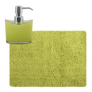 MSV badkamer droogloop tapijt - Langharig - 50 x 70 cm - incl zeeppompje 260 ml - limegroen -
