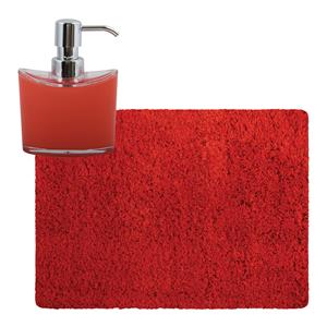 MSV badkamer droogloop tapijt - Langharig - 50 x 70 cm - incl zeeppompje 260 ml - rood -