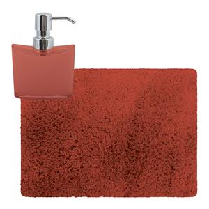 MSV badkamer droogloop tapijt - Langharig - 50 x 70 cm - incl zeeppompje 260 ml - terracotta -
