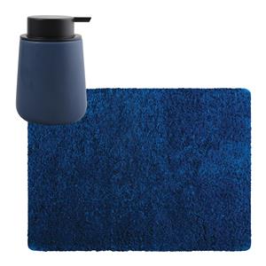 MSV badkamer droogloop tapijt - Langharig - 50 x 70 cm - incl zeeppompje zelfde kleur - donkerblauw -