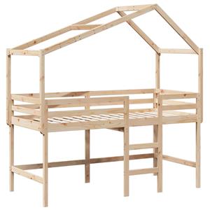 VidaXL Halfhoogslaper met ladder en bedhuis grenenhout 90x190 cm