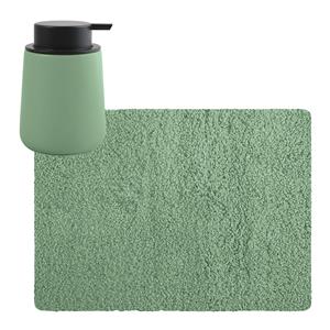 MSV badkamer droogloop tapijt - Langharig - 50 x 70 cm - incl zeeppompje zelfde kleur - groen -