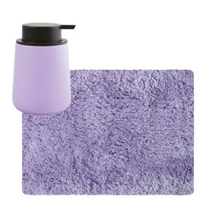 MSV badkamer droogloop tapijt - Langharig - 50 x 70 cm - incl zeeppompje zelfde kleur - lila paars -