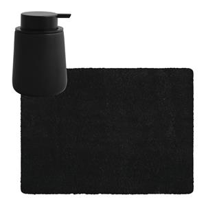 MSV badkamer droogloop tapijt - Langharig - 50 x 70 cm - incl zeeppompje zelfde kleur - zwart -