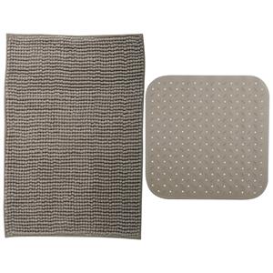 MSV Douche anti-slip mat en droogloop mat - Sevilla badkamer set - rubber/microvezel - beige -