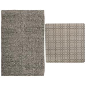 MSV Douche anti-slip mat en droogloop mat - Napoli badkamer set - rubber/polyester - beige -