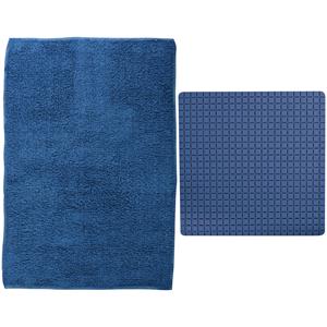 MSV Douche anti-slip mat en droogloop mat - Napoli badkamer set - rubber/polyester - donkerblauw -