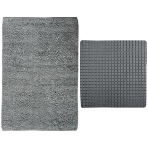 MSV Douche anti-slip mat en droogloop mat - Napoli badkamer set - rubber/polyester - donkergrijs -