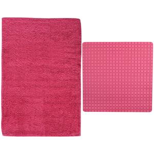 MSV Douche anti-slip mat en droogloop mat - Napoli badkamer set - rubber/polyester - fuchsia roze -
