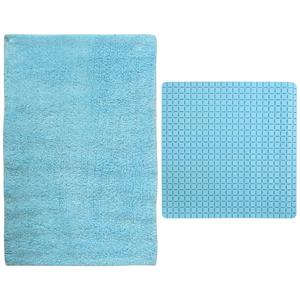 MSV Douche anti-slip mat en droogloop mat - Napoli badkamer set - rubber/polyester - lichtblauw -