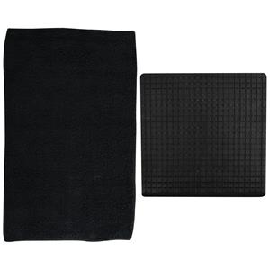 MSV Douche anti-slip mat en droogloop mat - Napoli badkamer set - rubber/polyester - zwart -