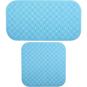MSV Douche/bad anti-slip matten set badkamer - rubber - 2x stuks - lichtblauw - 2 formaten -