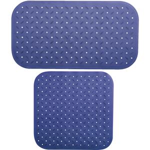 MSV Douche/bad anti-slip matten set badkamer - rubber - 2x stuks - donkerblauw - 2 formaten -