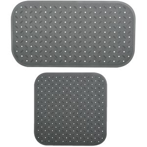 MSV Douche/bad anti-slip matten set badkamer - rubber - 2x stuks - donkergrijs - 2 formaten -