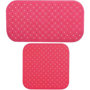 MSV Douche/bad anti-slip matten set badkamer - rubber - 2x stuks - fuchsia roze - 2 formaten -