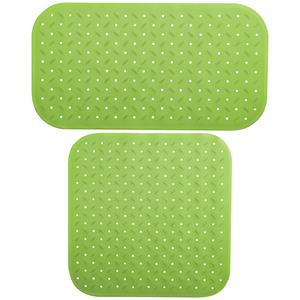 MSV Douche/bad anti-slip matten set badkamer - rubber - 2x stuks - limegroen - 2 formaten -