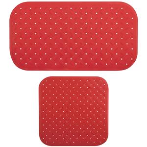 MSV Douche/bad anti-slip matten set badkamer - rubber - 2x stuks - rood - 2 formaten -