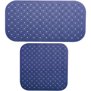 MSV Douche/bad anti-slip matten set badkamer - rubber - 2x stuks - donkerblauw - 2 formaten -