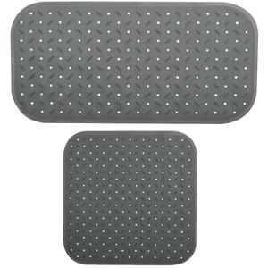 MSV Douche/bad anti-slip matten set badkamer - rubber - 2x stuks - donkergrijs - 2 formaten -