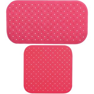 MSV Douche/bad anti-slip matten set badkamer - rubber - 2x stuks - fuchsia roze - 2 formaten -