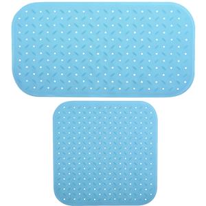 MSV Douche/bad anti-slip matten set badkamer - rubber - 2x stuks - lichtblauw - 2 formaten -