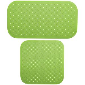 MSV Douche/bad anti-slip matten set badkamer - rubber - 2x stuks - limegroen - 2 formaten -