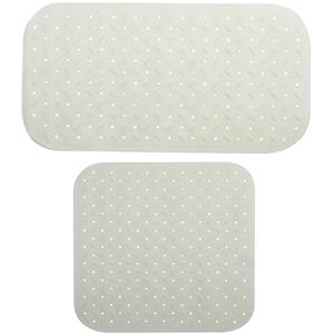 MSV Douche/bad anti-slip matten set badkamer - rubber - 2x stuks - wit - 2 formaten -