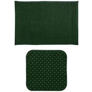 MSV Douche anti-slip mat en droogloop mat - Sevilla badkamer set - rubber/microvezel - donkergroen -