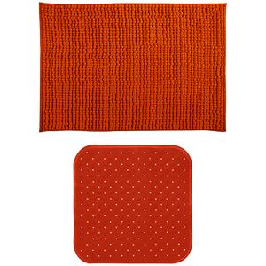 MSV Douche anti-slip mat en droogloop mat - Sevilla badkamer set - rubber/microvezel - terracotta -
