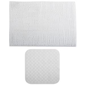 MSV Douche anti-slip mat en droogloop mat - Sevilla badkamer set - rubber/microvezel - wit -