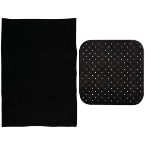 MSV Douche anti-slip mat en droogloop mat - Sevilla badkamer set - rubber/microvezel - zwart -