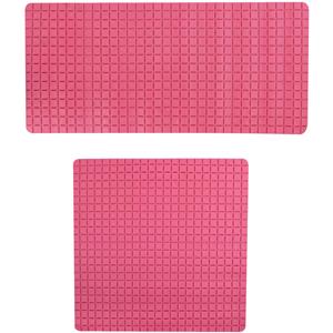 MSV Douche/bad anti-slip matten set badkamer - rubber - 2x stuks - fuchsia roze - 2 formaten -