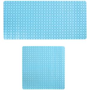 MSV Douche/bad anti-slip matten set badkamer - rubber - 2x stuks - lichtblauw - 2 formaten -
