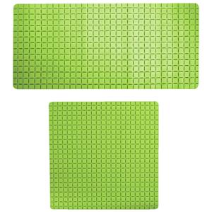 MSV Douche/bad anti-slip matten set badkamer - rubber - 2x stuks - limegroen - 2 formaten -