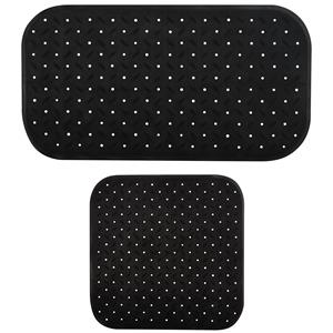 MSV Douche/bad anti-slip matten set badkamer - rubber - 2x stuks - zwart - 2 formaten -