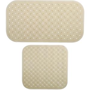 MSV Douche/bad anti-slip matten set badkamer - rubber - 2x stuks - beige - 2 formaten -