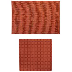 MSV Douche anti-slip mat en droogloop mat - Sevilla badkamer set - rubber/microvezel - terracotta -