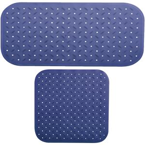 MSV Douche/bad anti-slip matten set badkamer - rubber - 2x stuks - donkerblauw - 2 formaten -