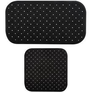 MSV Douche/bad anti-slip matten set badkamer - rubber - 2x stuks - zwart - 2 formaten -