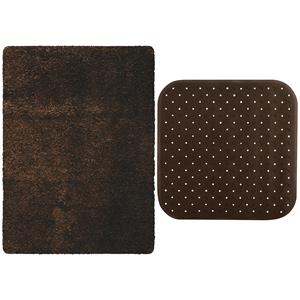 MSV Douche anti-slip mat en droogloop mat - Venice badkamer set - rubber/microvezel - bruin -