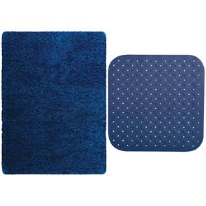 MSV Douche anti-slip mat en droogloop mat - Venice badkamer set - rubber/microvezel - donkerblauw -