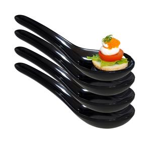 Gerimport Amuse/aperitief lepels - hapjes/tapas - 8x stuks - porselein - zwart -