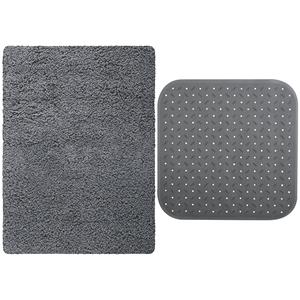MSV Douche anti-slip mat en droogloop mat - Venice badkamer set - rubber/microvezel - donkergrijs -