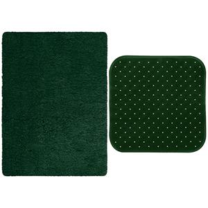 MSV Douche anti-slip mat en droogloop mat - Venice badkamer set - rubber/microvezel - donkergroen -