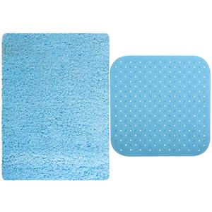 MSV Douche anti-slip mat en droogloop mat - Venice badkamer set - rubber/microvezel - lichtblauw -