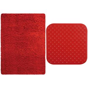 MSV Douche anti-slip mat en droogloop mat - Venice badkamer set - rubber/microvezel - rood -