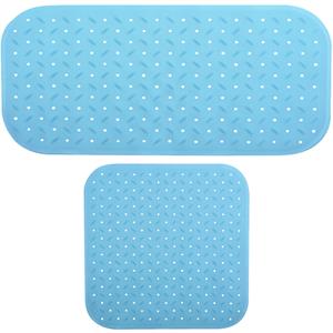 MSV Douche/bad anti-slip matten set badkamer - rubber - 2x stuks - lichtblauw - 2 formaten -
