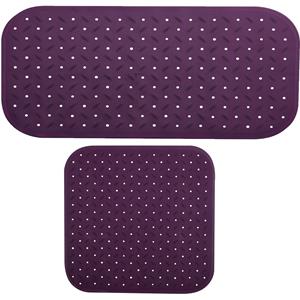 MSV Douche/bad anti-slip matten set badkamer - rubber - 2x stuks - paars - 2 formaten -